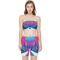 Retro Cityscape Artist Artwork Digital Art Stretch Shorts And Tube Top Set by Salman4z