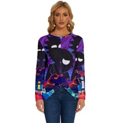 Rick And Morty In Outer Space Long Sleeve Crew Neck Pullover Top by Salman4z