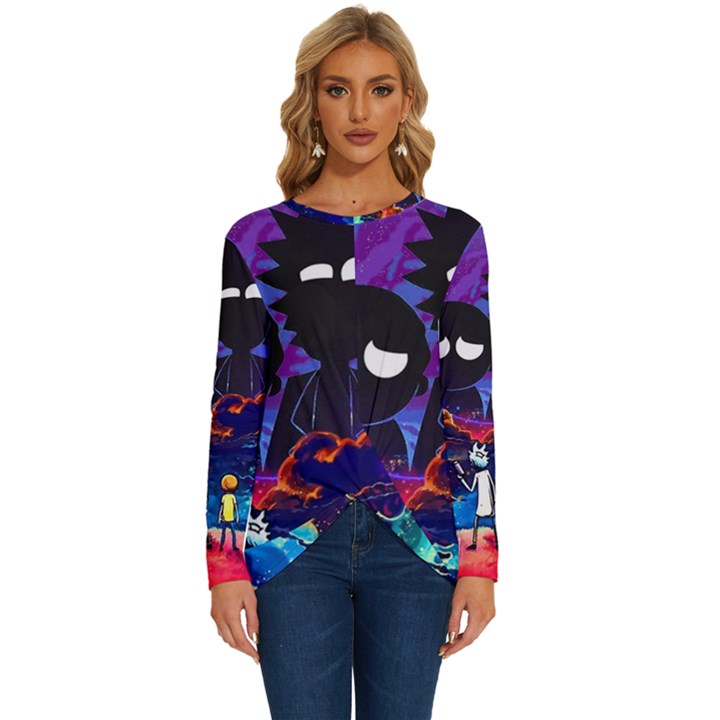 Rick And Morty In Outer Space Long Sleeve Crew Neck Pullover Top