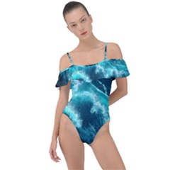 Thunderstorm Tsunami Tidal Wave Ocean Waves Sea Frill Detail One Piece Swimsuit by Jancukart