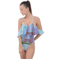 Amsterdam Landmark Landscape Drape Piece Swimsuit by Sudheng