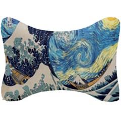 The Great Wave Of Kanagawa Painting Starry Night Van Gogh Seat Head Rest Cushion by Sudheng