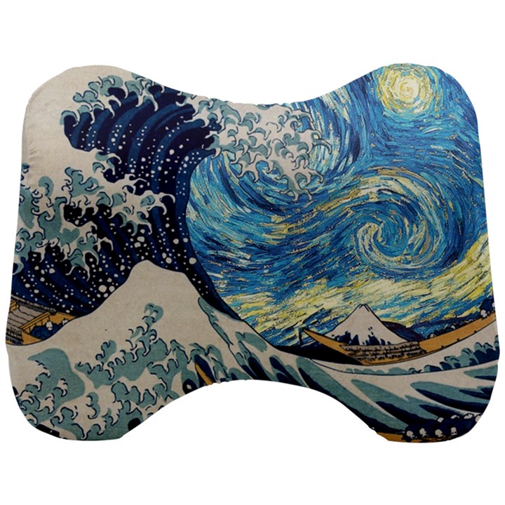 Starry Night Hokusai Van Gogh The Great Wave Off Kanagawa Head Support Cushion