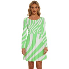 Green Zebra Vibes Animal Print  Long Sleeve Wide Neck Velvet Dress by ConteMonfrey