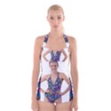 Leafs and Floral print Boyleg Halter Swimsuit  View1