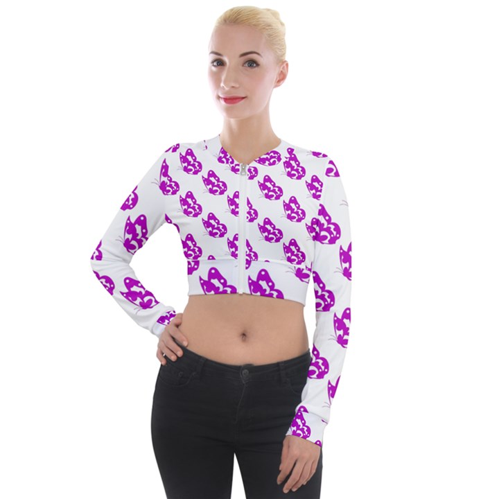 Purple Butterflies On Their Own Way  Long Sleeve Cropped Velvet Jacket