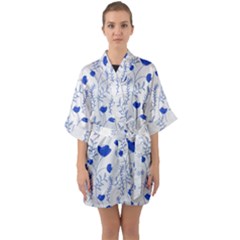 Blue Classy Tulips Half Sleeve Satin Kimono  by ConteMonfrey