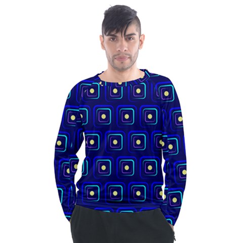 Blue Neon Squares - Modern Abstract Men s Long Sleeve Raglan Tee by ConteMonfrey