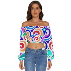 Crazy Pop Art - Doodle Circles   Long Sleeve Crinkled Weave Crop Top by ConteMonfrey