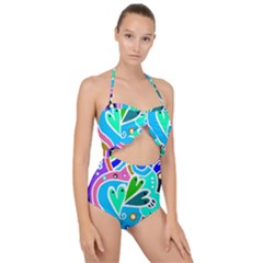 Crazy Pop Art - Doodle Hearts   Scallop Top Cut Out Swimsuit by ConteMonfrey