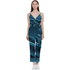 Technology Computer Background (1) V-neck Spaghetti Strap Tie Front Jumpsuit by Simbadda