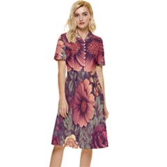 Flowers Pattern Button Top Knee Length Dress by Simbadda