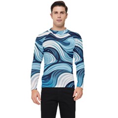 Pattern Ocean Waves Arctic Ocean Blue Nature Sea Men s Long Sleeve Rash Guard by Wegoenart