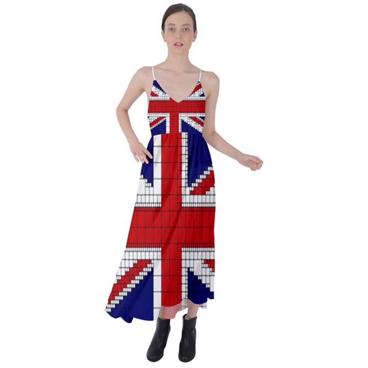 Union Jack Flag Uk Patriotic Tie Back Maxi Dress