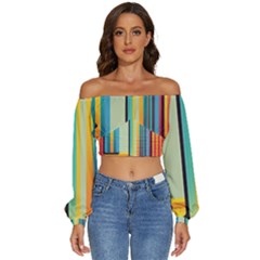 Colorful Rainbow Striped Pattern Stripes Background Long Sleeve Crinkled Weave Crop Top by Uceng