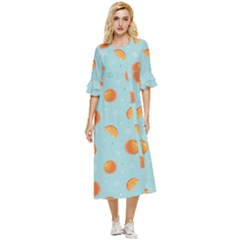 Oranges Pattern Double Cuff Midi Dress by SychEva