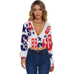 Usa Stars Fourth Of July Symbol America Usa Stars Long Sleeve Deep-v Velour Top by Wegoenart