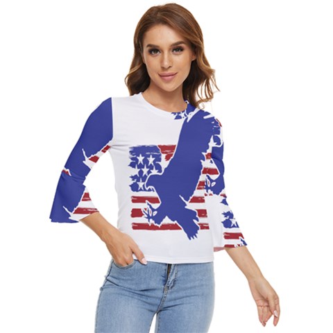 Usa Flag Eagle Symbol American Bald Eagle Country Bell Sleeve Top by Wegoenart