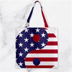 Yang Yin America Flag Abstract Art Asian Balance Zipper Grocery Tote Bag by Wegoenart