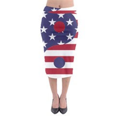 Yang Yin America Flag Abstract Art Asian Balance Midi Pencil Skirt by Wegoenart