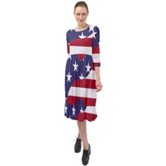 Yang Yin America Flag Abstract Art Asian Balance Ruffle End Midi Chiffon Dress by Wegoenart