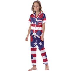 Yang Yin America Flag Abstract Art Asian Balance Kids  Satin Short Sleeve Pajamas Set by Wegoenart