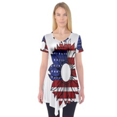 Us Flag Flower Sunshine Flag America Usa Short Sleeve Tunic  by Wegoenart