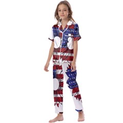 Us Flag Flower Sunshine Flag America Usa Kids  Satin Short Sleeve Pajamas Set by Wegoenart