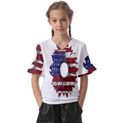 Us Flag Flower Sunshine Flag America Usa Kids  V-neck Horn Sleeve Blouse by Wegoenart