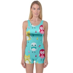 Owls Owl Bird Cute Animal Art Vector  Pattern Colorful One Piece Boyleg Swimsuit by Salman4z