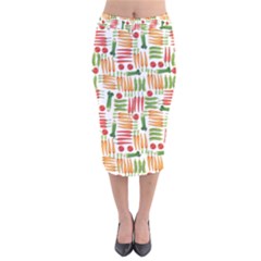 Vegetables Velvet Midi Pencil Skirt by SychEva