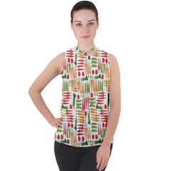 Vegetables Mock Neck Chiffon Sleeveless Top by SychEva