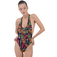 Vegetable Backless Halter One Piece Swimsuit by SychEva