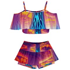 Sci-fi Fantasy Art Painting Colorful Pattern Kids  Off Shoulder Skirt Bikini by Ravend