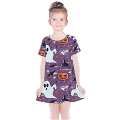 Pumpkin Ghost Witch Hat Halloween Sketch Holiday Kids  Simple Cotton Dress by Ravend