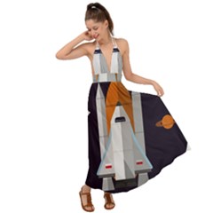 Rocket Space Universe Spaceship Backless Maxi Beach Dress by Salman4z