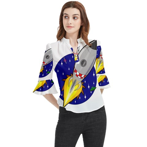 Rocket Ship Launch Vehicle Moon Loose Horn Sleeve Chiffon Blouse by Salman4z