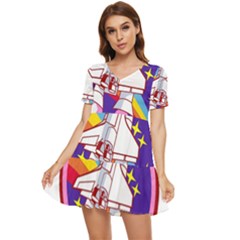 Badge Patch Pink Rainbow Rocket Tiered Short Sleeve Babydoll Dress by Salman4z