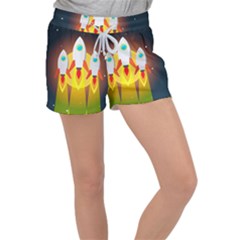 Rocket Take Off Missiles Cosmos Women s Velour Lounge Shorts by Salman4z