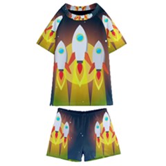 Rocket Take Off Missiles Cosmos Kids  Swim Tee And Shorts Set by Salman4z