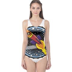 Rocket Space Clipart Illustrator One Piece Swimsuit by Salman4z