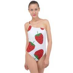 Seamless Pattern Fresh Strawberry Classic One Shoulder Swimsuit by Salman4z