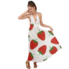 Seamless Pattern Fresh Strawberry Backless Maxi Beach Dress by Salman4z