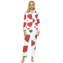 Seamless Pattern Fresh Strawberry Womens  Long Sleeve Velvet Pocket Pajamas Set by Salman4z