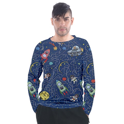 Cat Cosmos Cosmonaut Rocket Men s Long Sleeve Raglan Tee by Salman4z