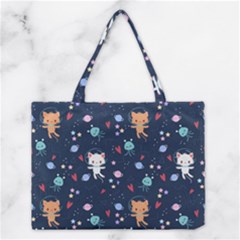 Cute Astronaut Cat With Star Galaxy Elements Seamless Pattern Medium Tote Bag by Salman4z