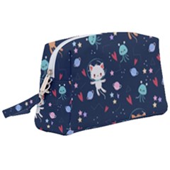 Cute Astronaut Cat With Star Galaxy Elements Seamless Pattern Wristlet Pouch Bag (large) by Salman4z