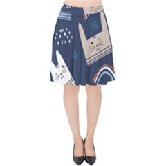 Colorful Cute Cat Seamless Pattern Velvet High Waist Skirt by Salman4z