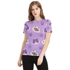 Cute Colorful Cat Kitten With Paw Yarn Ball Seamless Pattern Women s Short Sleeve Rash Guard by Salman4z