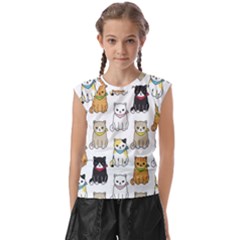 Cat Kitten Seamless Pattern Kids  Raglan Cap Sleeve Tee by Salman4z